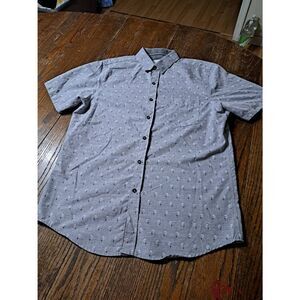Large Craft & Flow Grey Palm Tree Short Sleeve Button Cotton Shirt Tropical